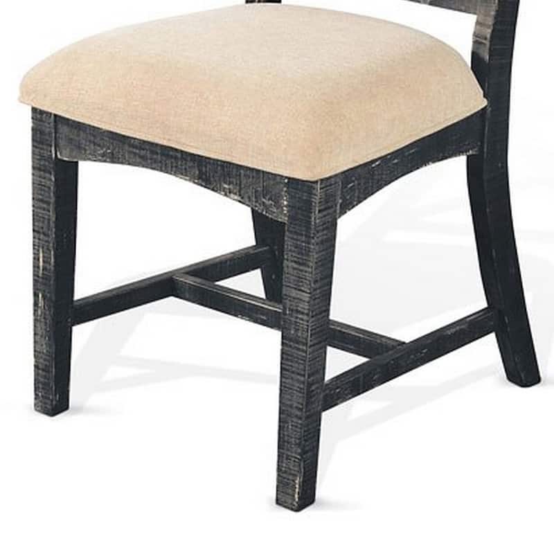 Black/Beige Fabric Upholstered Wood Frame Dining Chair, Set of 2, Sturdy Dining Chair for Dining Rooms - 19.5