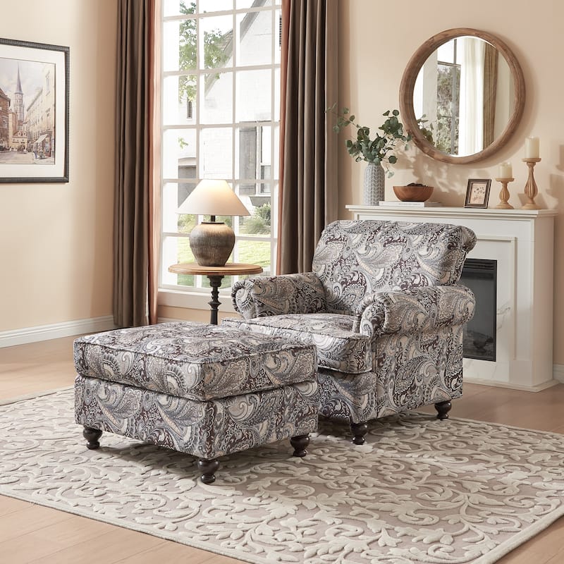 Morden Fort Classical Paisley Print Accent Chair with Rolled Arms