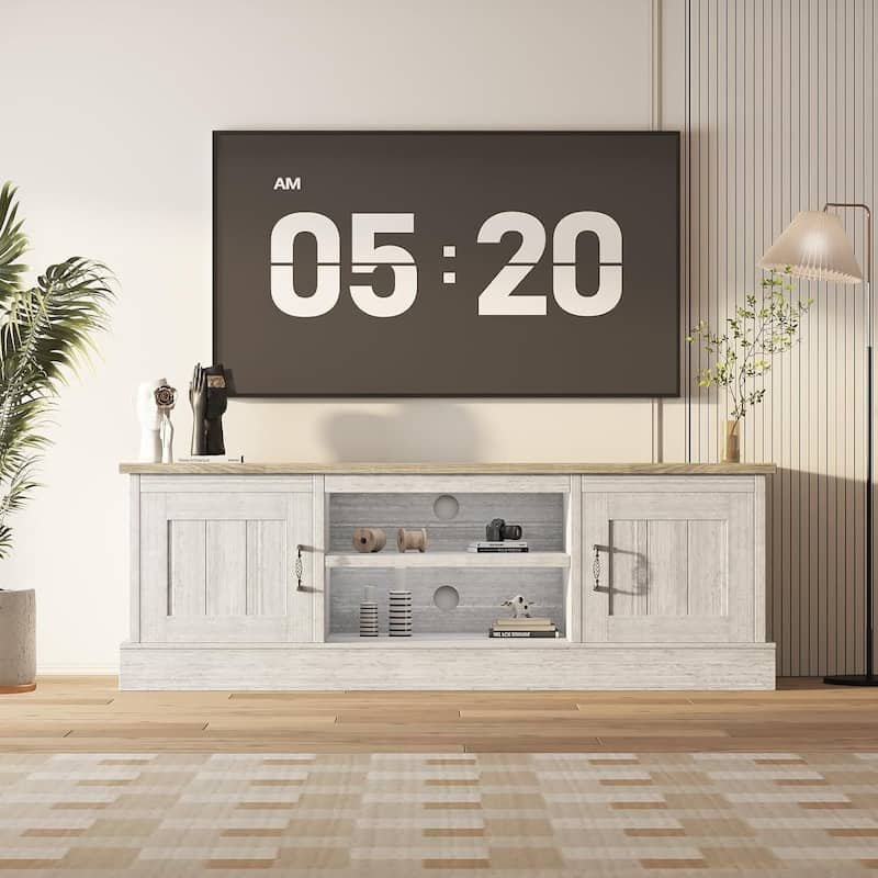 Farmhouse TV Stand for 65 Inch TVs Entertainment Center with Storage Cabinets, Media Console Table - Grey