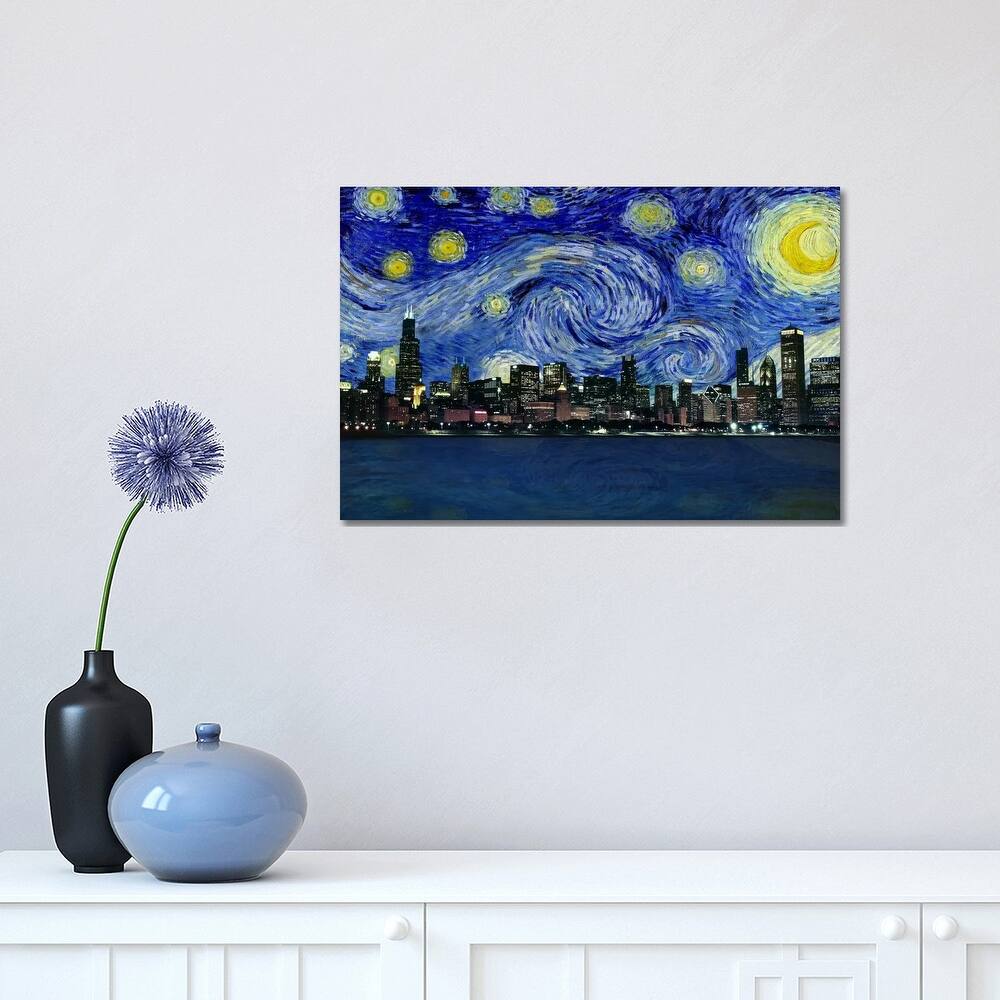 iCanvas "Chicago, Illinois Starry Night Skyline" by 5by5collective Canvas Print