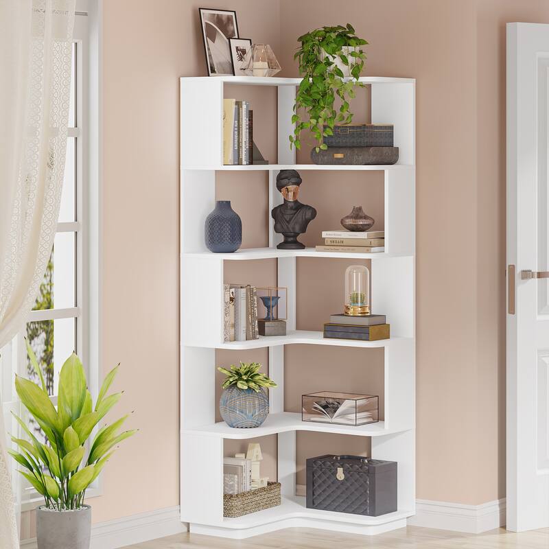 6-Tier Corner Bookshelf, Modern Bookcases for Home Office, Living Room - 23.62" D x 23.62" W × 64.96" H
