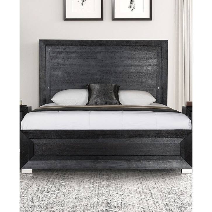 Contemporary Black Finish 1pc LED Headboard Bed