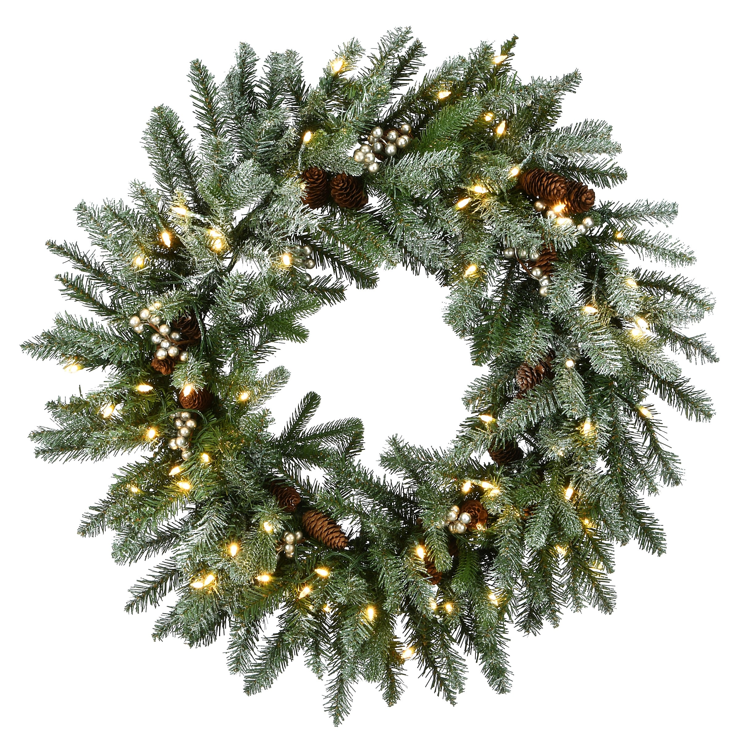 National Tree Company 30 in. Feel Real Snowy Morgan Spruce Wreath with Twinkly LED Lights - 30 in