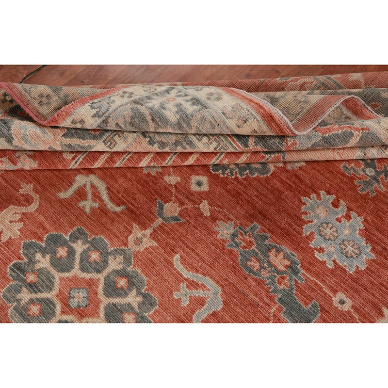 Hand Knotted Oriental 100% Wool Carpet Transitional All-Over Oranges & Rust Oushak Area Rug - 10' 2'' X 8' 3''
