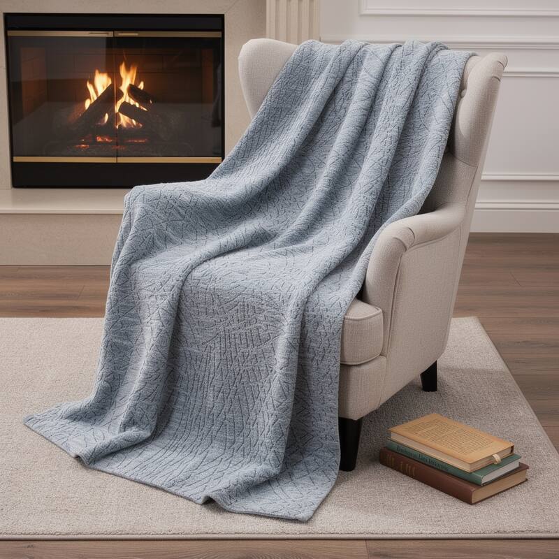 HomeRoots 50" X 70" Blue And Beige Abstract Microfiber Plush Throw Blanket - Throw - Blue/Beige