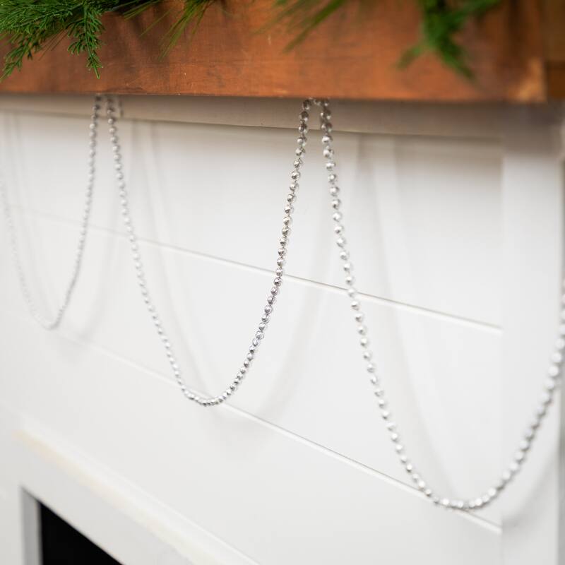 Lame Beaded Christmas Garland - 15' x .25" - Celestial Silver - Unlit - 15' x 0.25"