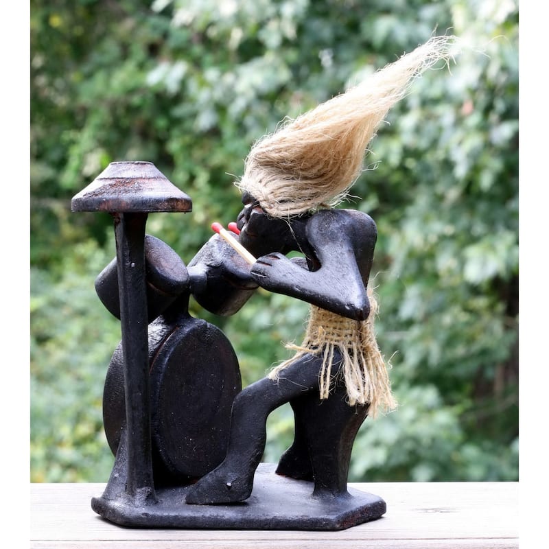 Primitive Tribal Statue with Drum Kit Tiki Bar Drummer Band Unique Gift - 6" tall x 5" wide x 5" deep