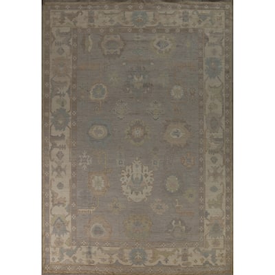 Vegetable Dye Oushak Turkish Area Rug Hand-Knotted Grey Wool Carpet - 9'2" x 12'4"