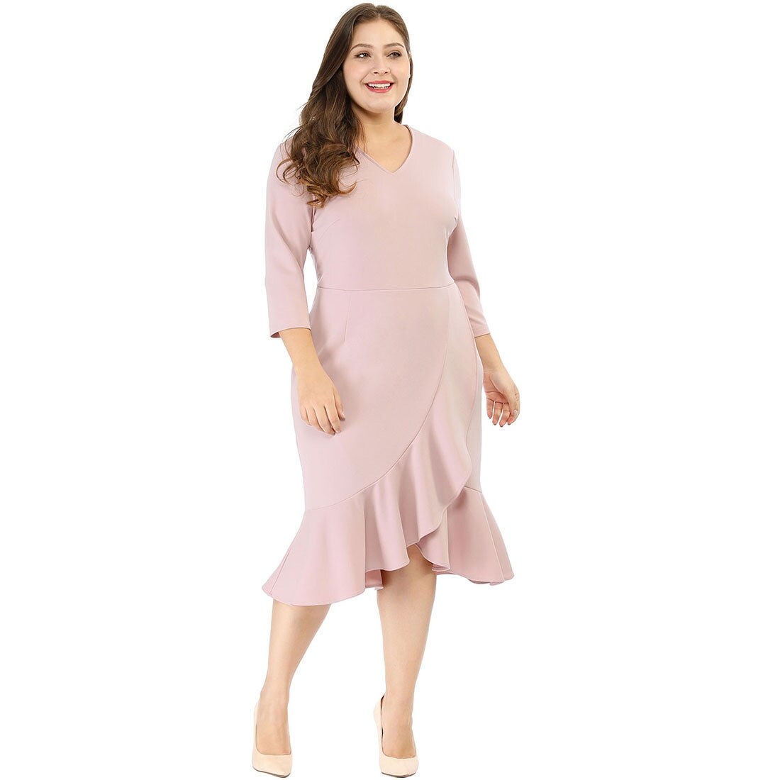 wrap ruffle midi dress