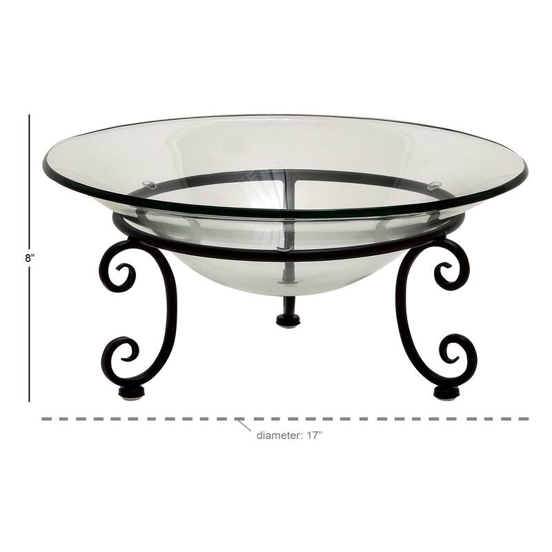 Tempered Glass Kitchen Serving Bowl with Black Metal Scroll Stand - Clear - Roche River Decor