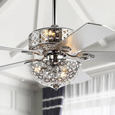 Asher 52" Filigree 6-Light Metal/Wood LED Ceiling Fan, Chrome by JONATHAN Y