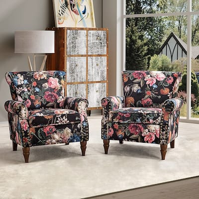 Nyctelius Traditional Nailhead Trim Accent Armchair with Floral Pattern Set of 2 by HULALA HOME