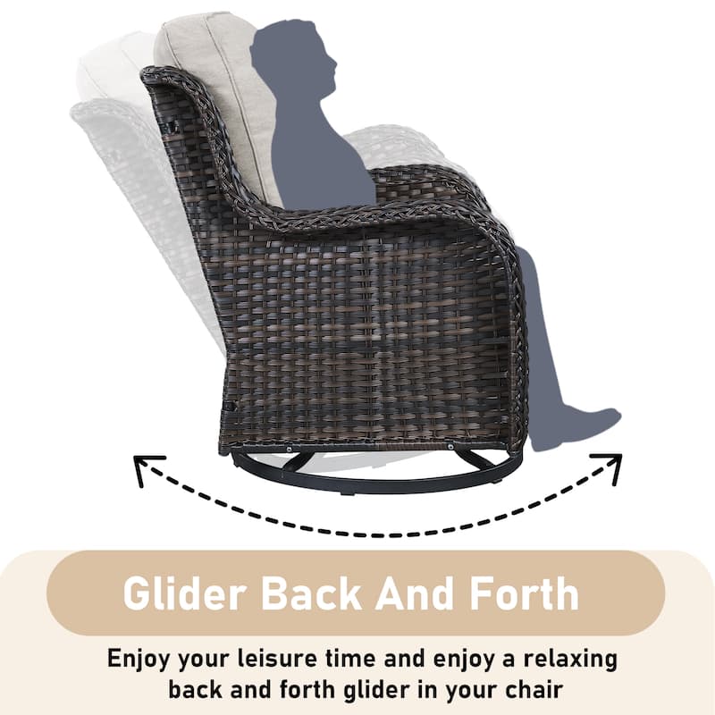 Outdoor Sofa with 2 Swivel Chair and Glider Sofa - Beige cushion - Brown