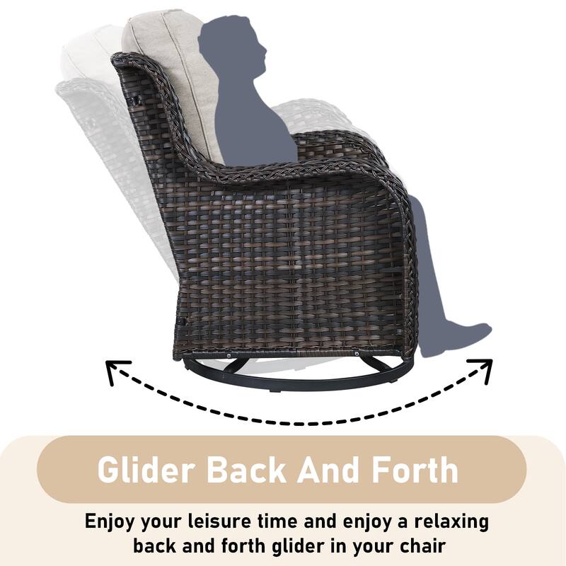 Outdoor Swivel Chairs with Sofa Ottoman Brown-Beige - Brown