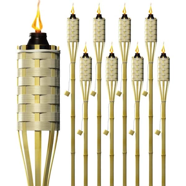 slide 2 of 7, Matney Torches - Includes Metal Oil Canisters with Covers to Extinguish flame (8 Pack) Brown