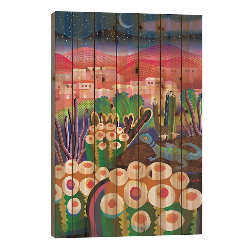 Wonder Valley Night Print On Wood by Charles Harker - Multi-Color - 40x26x1.5