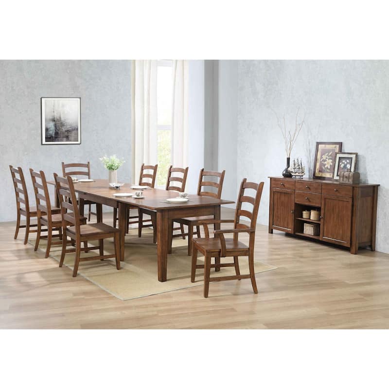 Extendable Dining Table Set for 12 - Rectangular Table with Sideboard - Amish Brown Finish