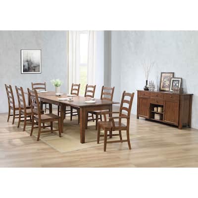 Extendable Dining Table Set for 12 - Rectangular Table with Sideboard - Amish Brown Finish