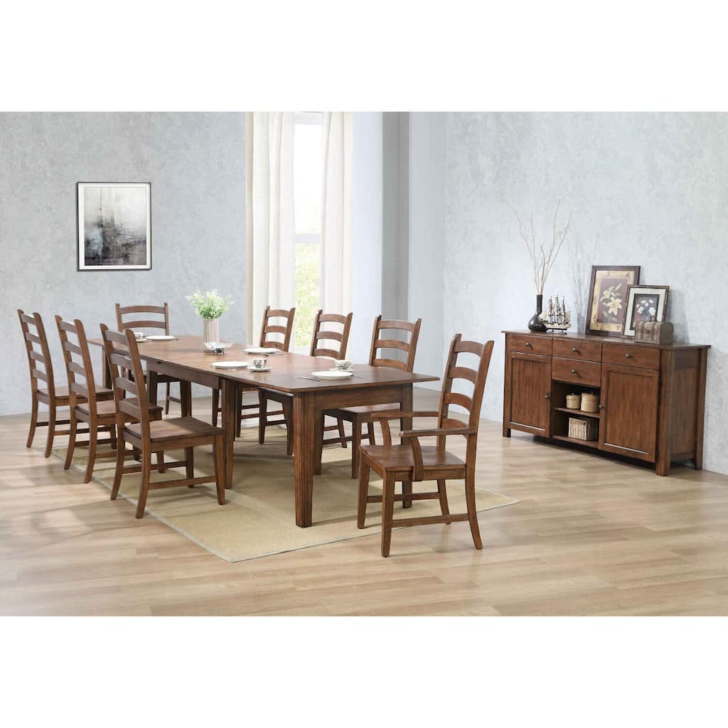 Extendable Dining Table Set for 12 - Rectangular Table with Sideboard - Amish Brown Finish