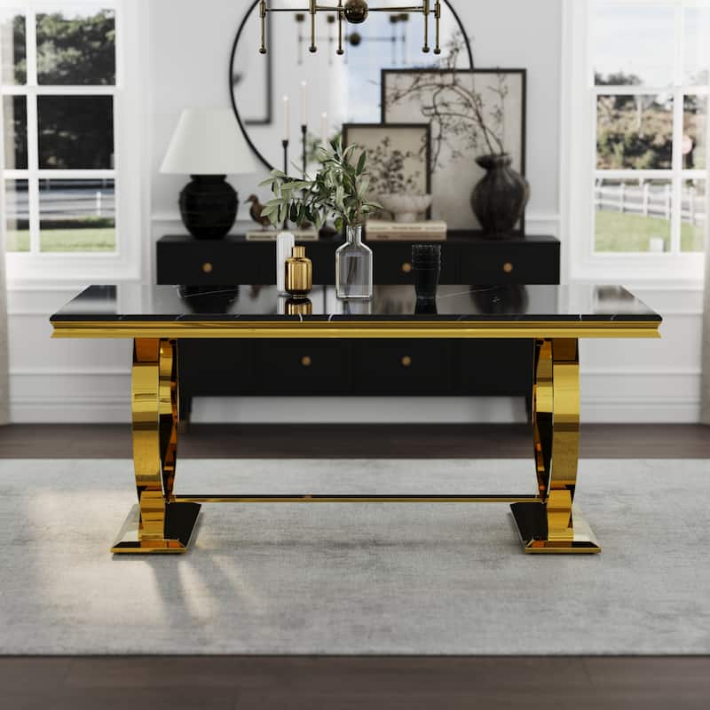 Luxury Dining Table Set with PU Leather Dining Chairs