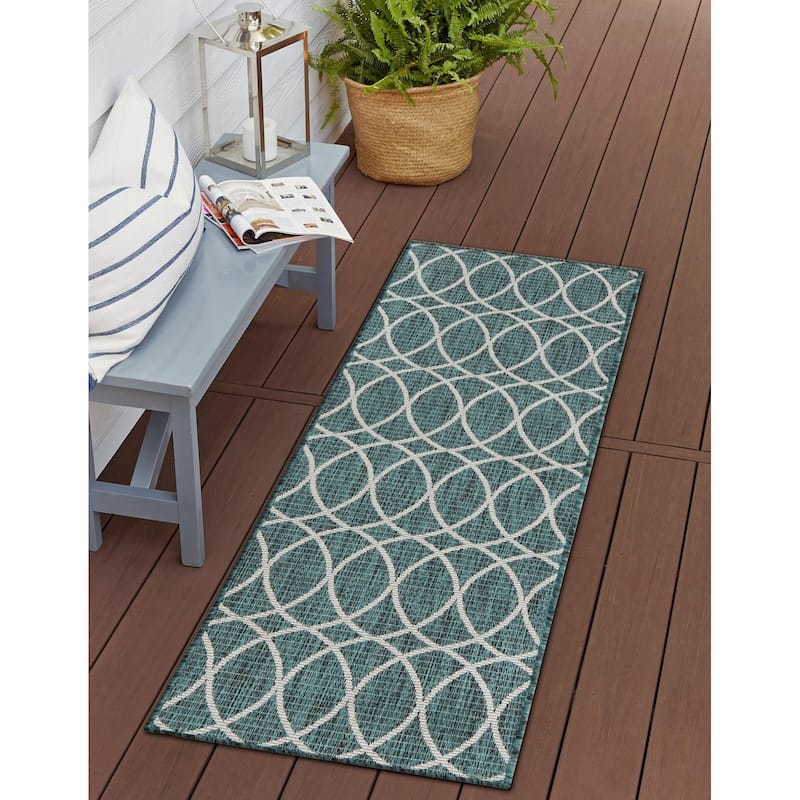 Outdoor Khence Collection Area Rug - Teal - 2'x7'10"