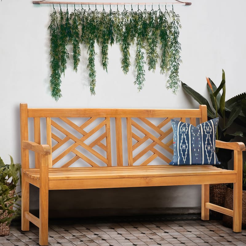 Chic Teak Chippendale Outdoor Teak Wood Patio & Garden Double Bench