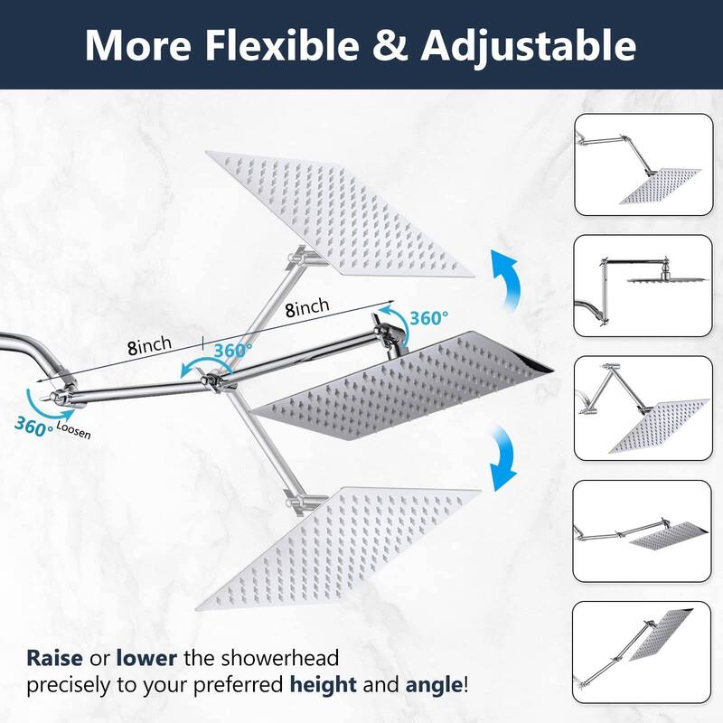 Bathlet 10 inch Rain Shower Head with Height/Angle Adjustable Extension Arm
