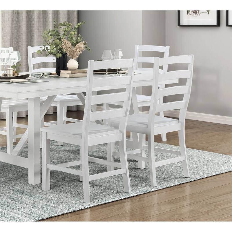 White Finish Side Chairs Set of 2, Farmhouse Slat Back Dining Chairs