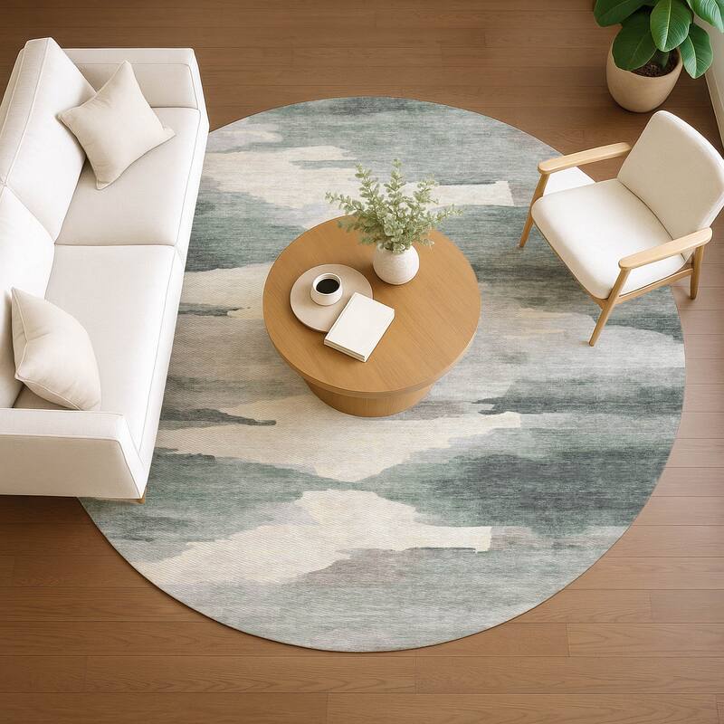 Machine Washable Indoor/ Outdoor Abstract Watercolor Chantille Rug
