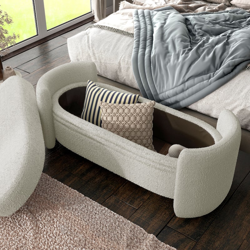 DH BASIC Pressice Contemporary Boucle Storage Bench for Bedroom Entryway by Denhour
