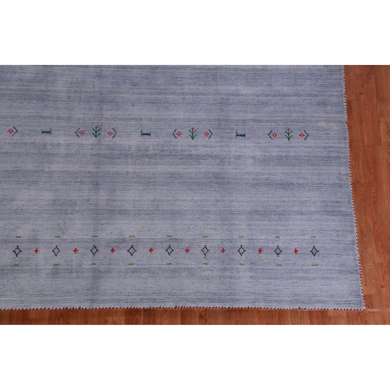Hand Knotted Oriental 100% Wool Carpet Tribal Animal Pictorial Navy Blue & Blues Gabbeh Area Rug - 9' 9'' X 8' 2''