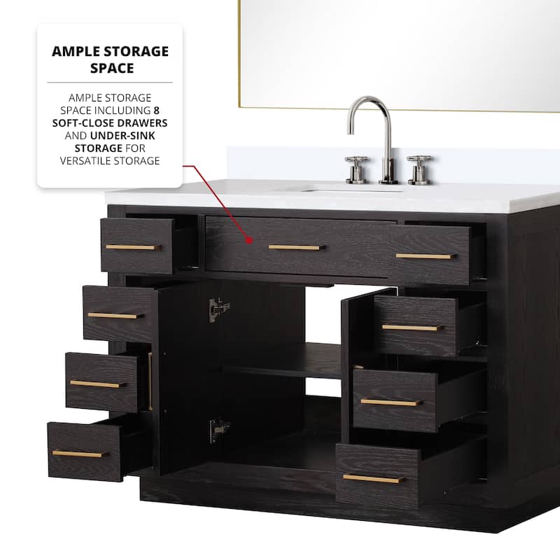 Abbey 48 in W x 22 in D Black Oak Single Bath Vanity, Cultured Marble Top, and 46 in Mirror
