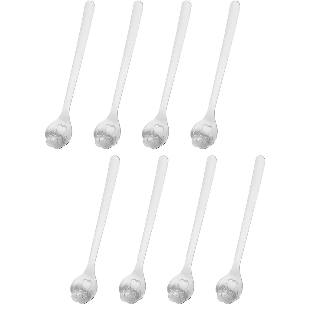 8Pcs 6" Cat Paw Spoon Stainless Steel Coffee Spoon Ice Cream Spoon