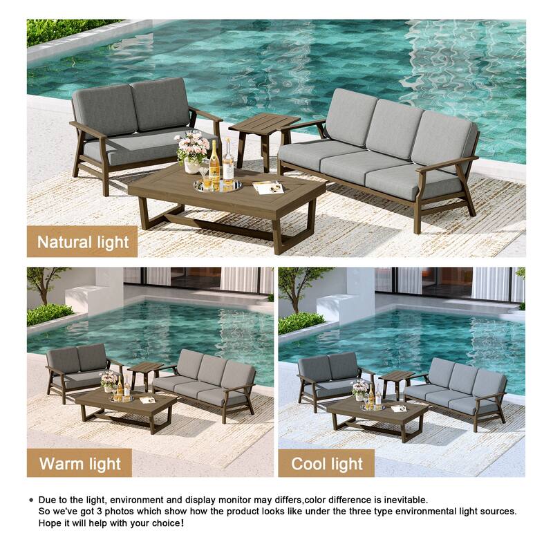 Teak Outdoor Seating Set with Daybed & Tables.