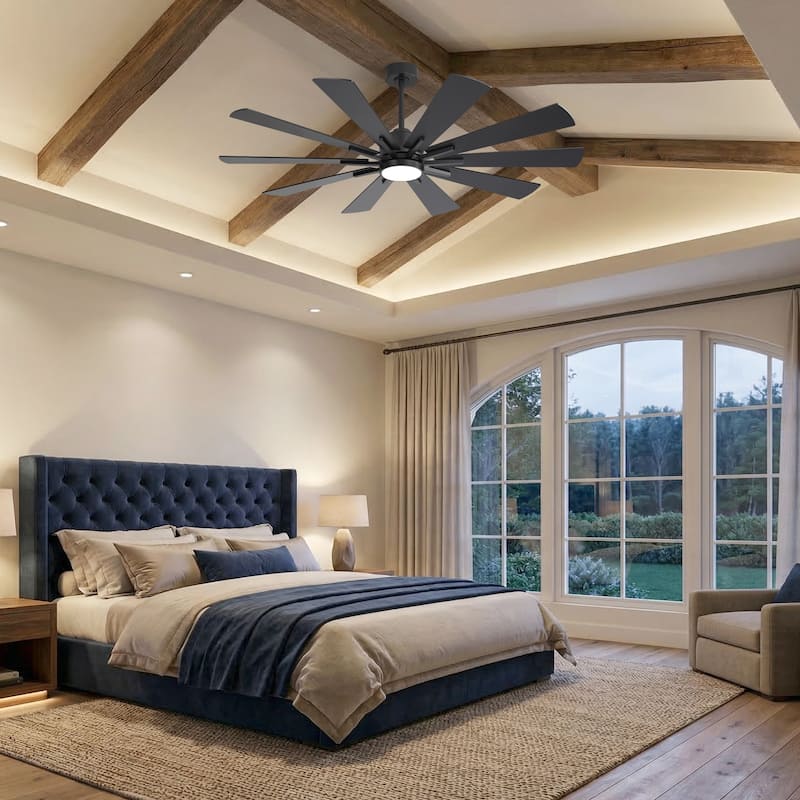 62"/72" Reversible 10-Blade Large LED Ceiling Fan with Light and Remote
