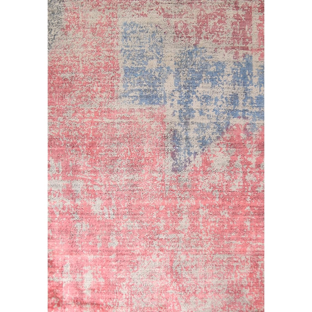 Pink Abstract Contemporary Area Rug Handmade Wool Carpet - 5'3"x 7'2"