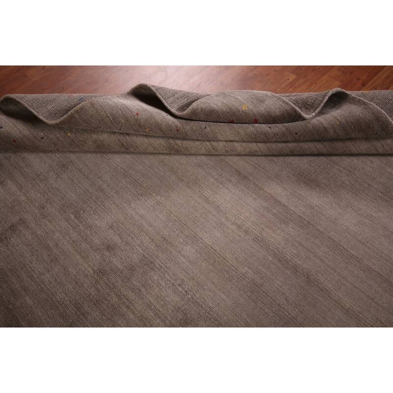 Striped Brown Gabbeh Oriental Area Rug Hand-Knotted Wool Carpet - 8'2" X 9'2"