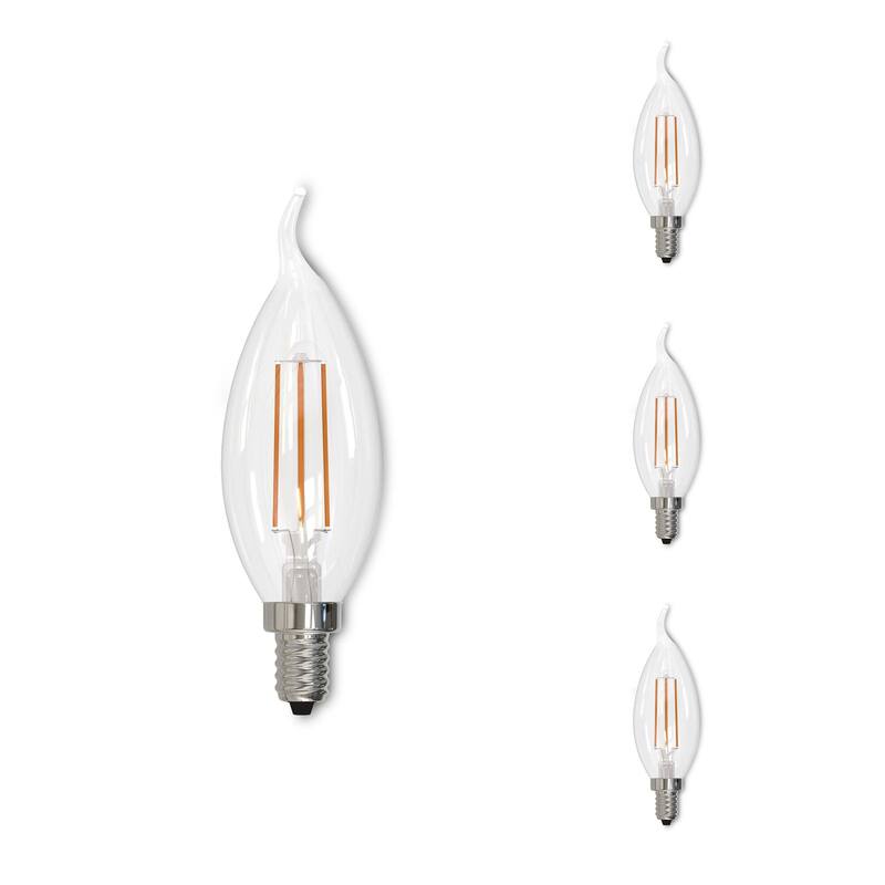 Bulbrite Pack of (4) Dimmable Clear Filament CA10 Candelabra (E12) LED Bulb - 4.5Watt- 350 Lumens, 2700K, and 90 CRI - Warm White Light