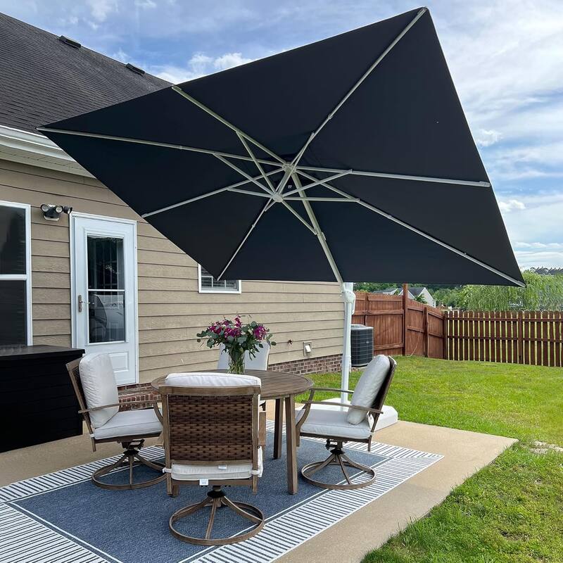PURPLE LEAF White Rectangle Cantilever Patio Umbrella With Base - 9x11ft Light Grey