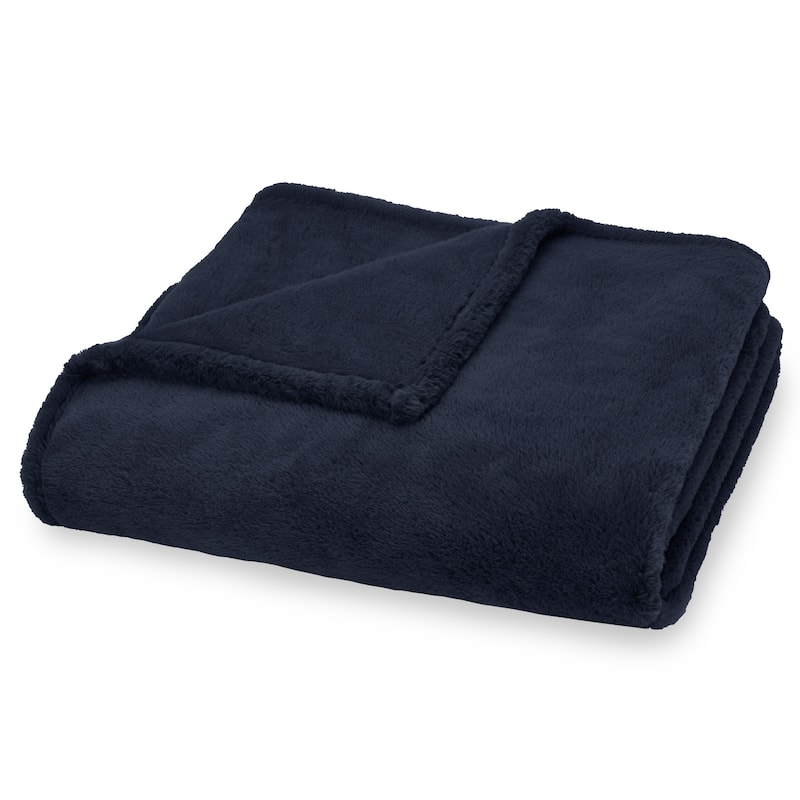 Navy Ultra Fine Faux Fur Throw Blanket