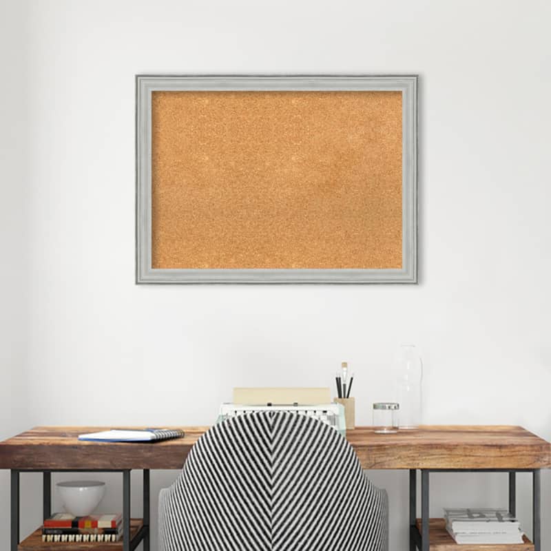 Bel Volto Silver Wood Framed Natural Corkboard Bulletin Board