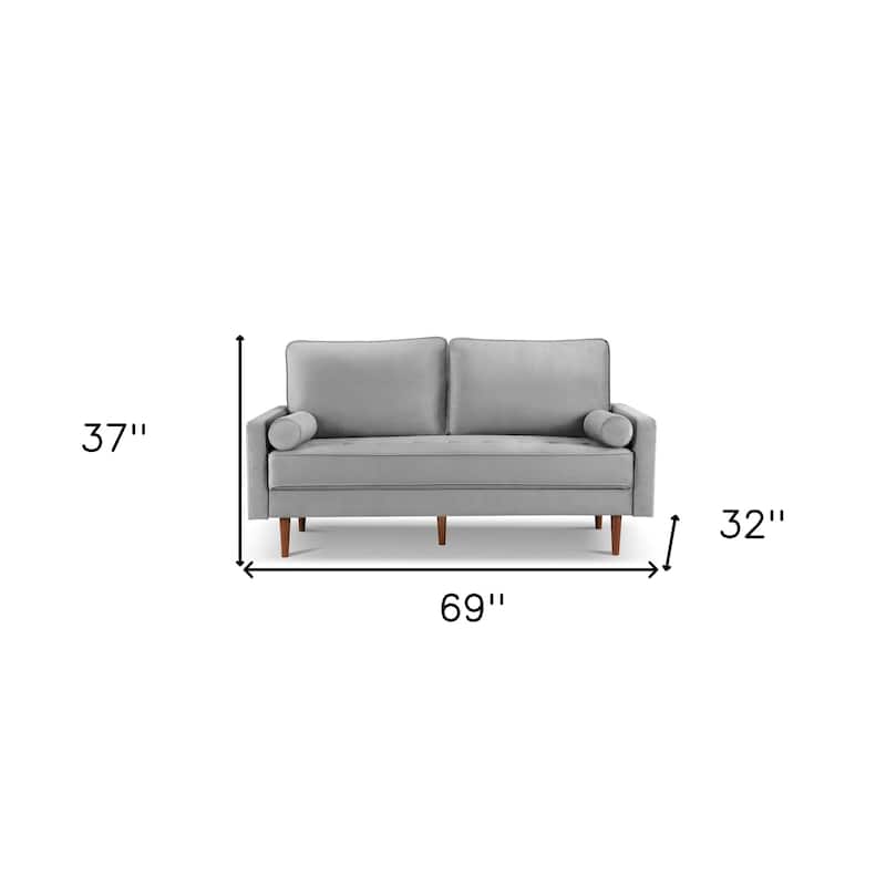HomeRoots 69" Gray Velvet Sofa And Toss Pillows With Dark Brown Legs - 69