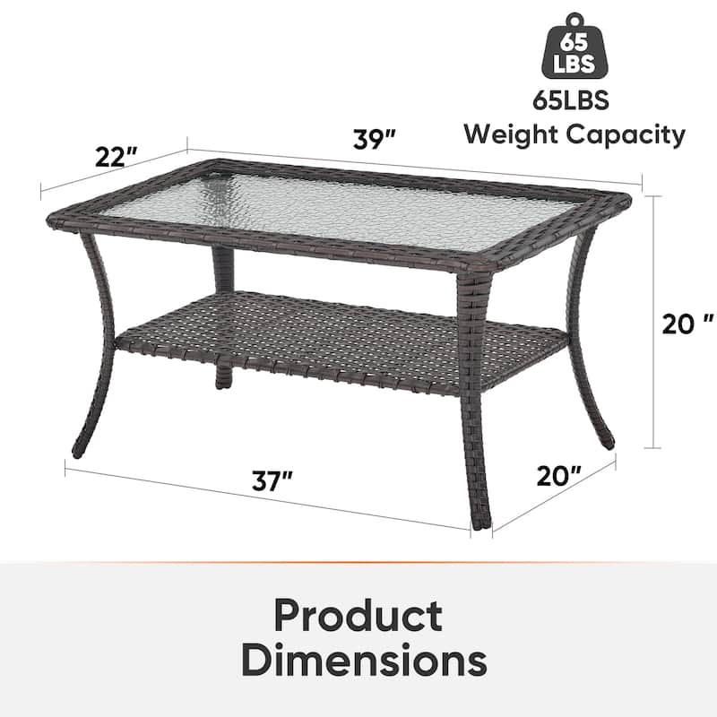 Outdoor Coffee Table with Tempered Glass Top -Brown