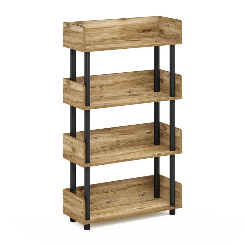 4 Tiers Wood Household Shelving Unit in Oak/Black (23.62 in. W x 41.1 in. H x 9.21 in. D) - 23.62