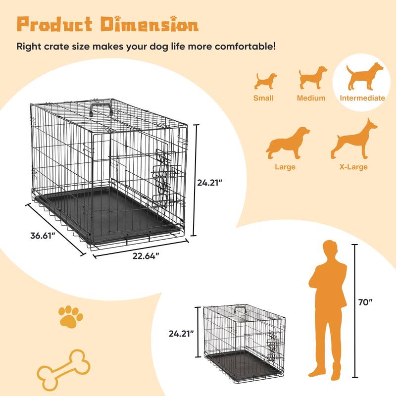 Small Dog Cage with Double Doors, Foldable Metal Pet Crate