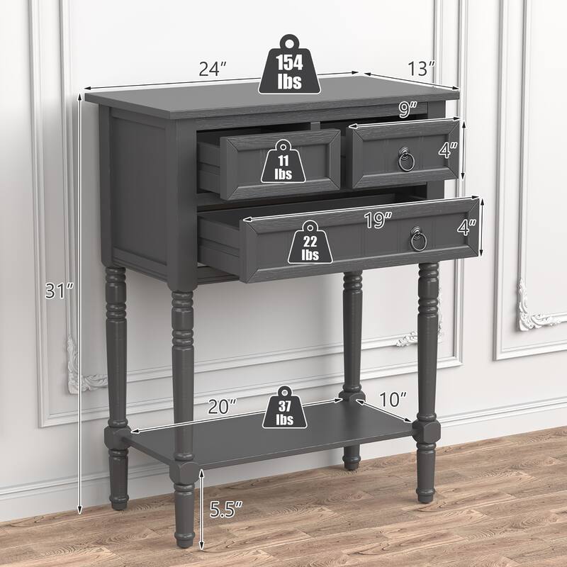 Costway Console Entryway Table w/ 3 Drawers Open Shelf for Hallway - See Details