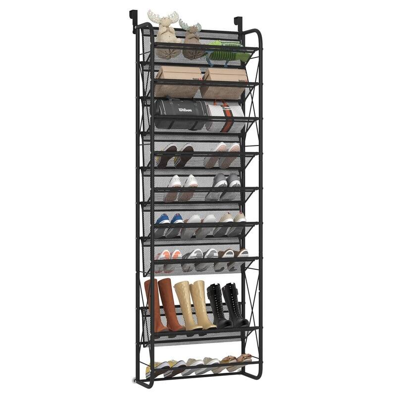 10 Tier Over The Door Shoe Organizer - Black