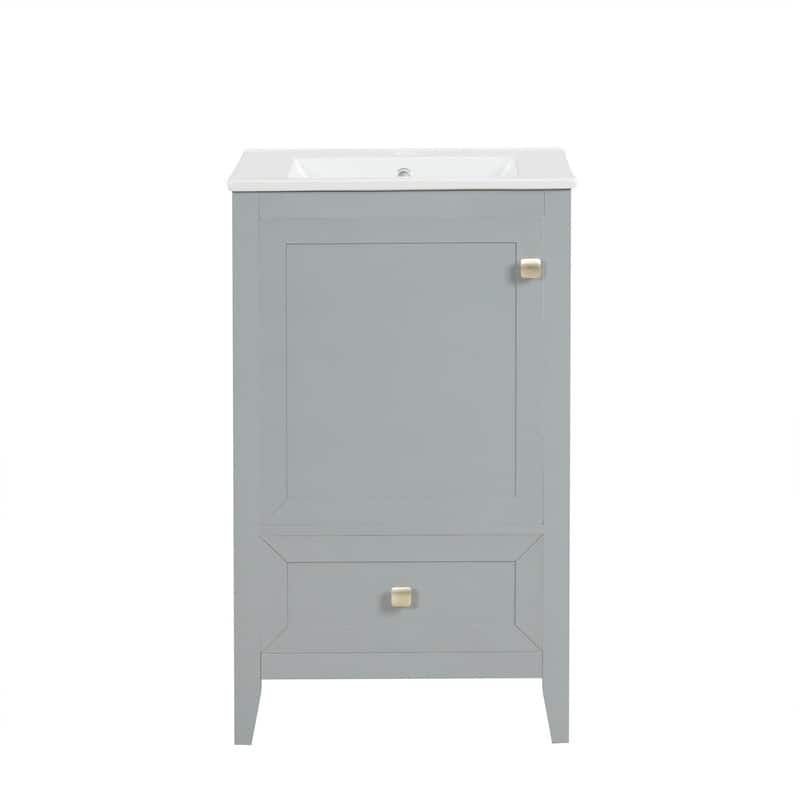 20" Bathroom Vanity with Sink – Soft-Closing Door Cabinet Featuring Storage Rack and Drawer‌ - 20"L x 18.3"W x 34"H - Grey