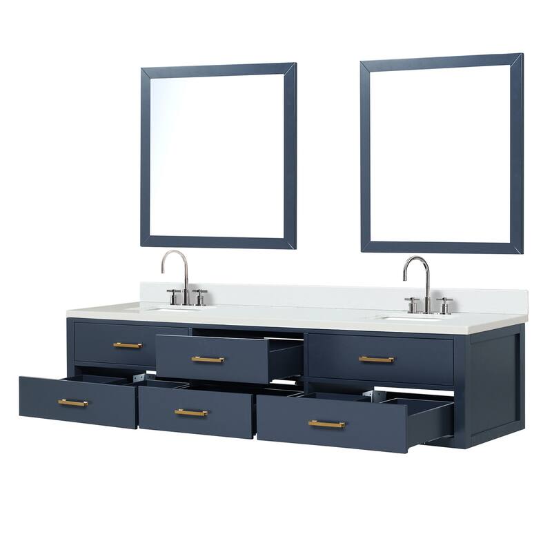 Castor 60 in W x 22 in D Black Double Bath Vanity, White Quartz Top, Faucet Set, and 28 in Mirrors