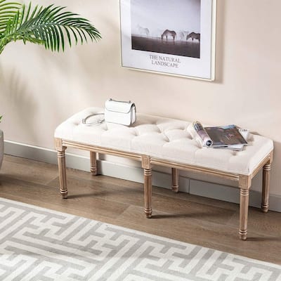 48" Extra-Long Rectangular Tufted Ottoman Bench Seat-Beige